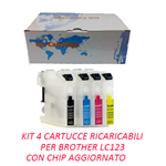 Kit 4 Cartuccia ricaricabile vuota per Brother LC-123 nero ciano magenta giallo