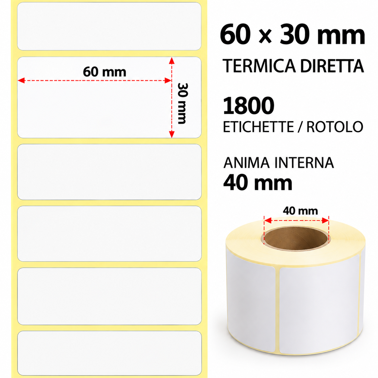 Termica diretta Etichette permanente per ZEBRA 60mm*30mm 1800pz